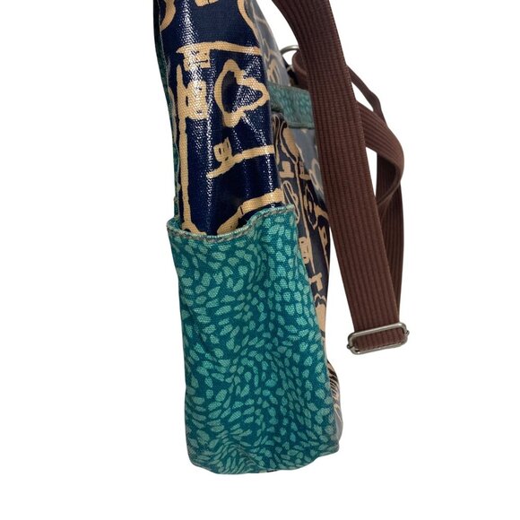 Fossil Key Per Coated Canvas Messenger Bag Blue Key Print Adjustable Strap - Picture 15 of 16